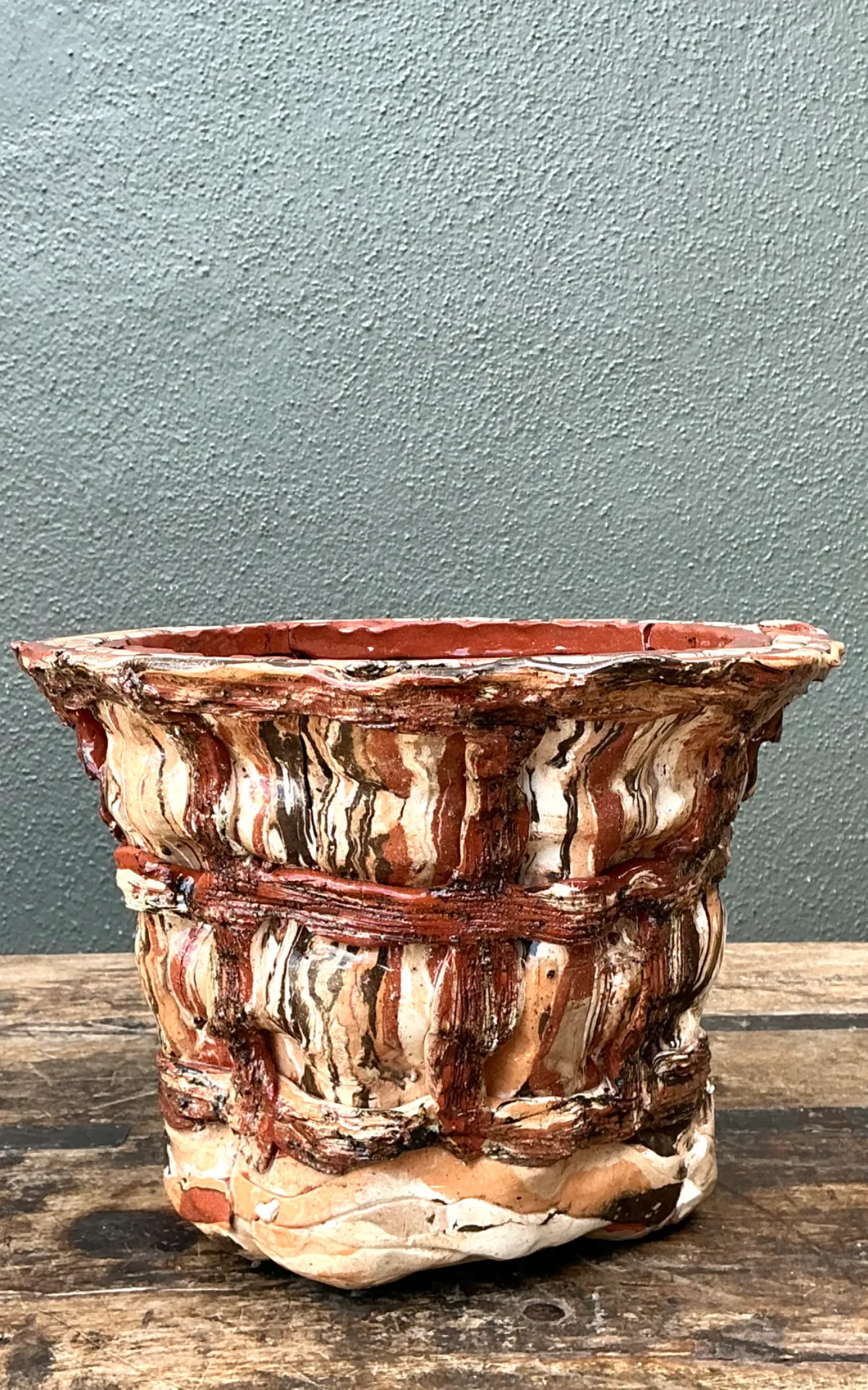 Vintage Textured Ceramic Basket Planter — additional photo 2