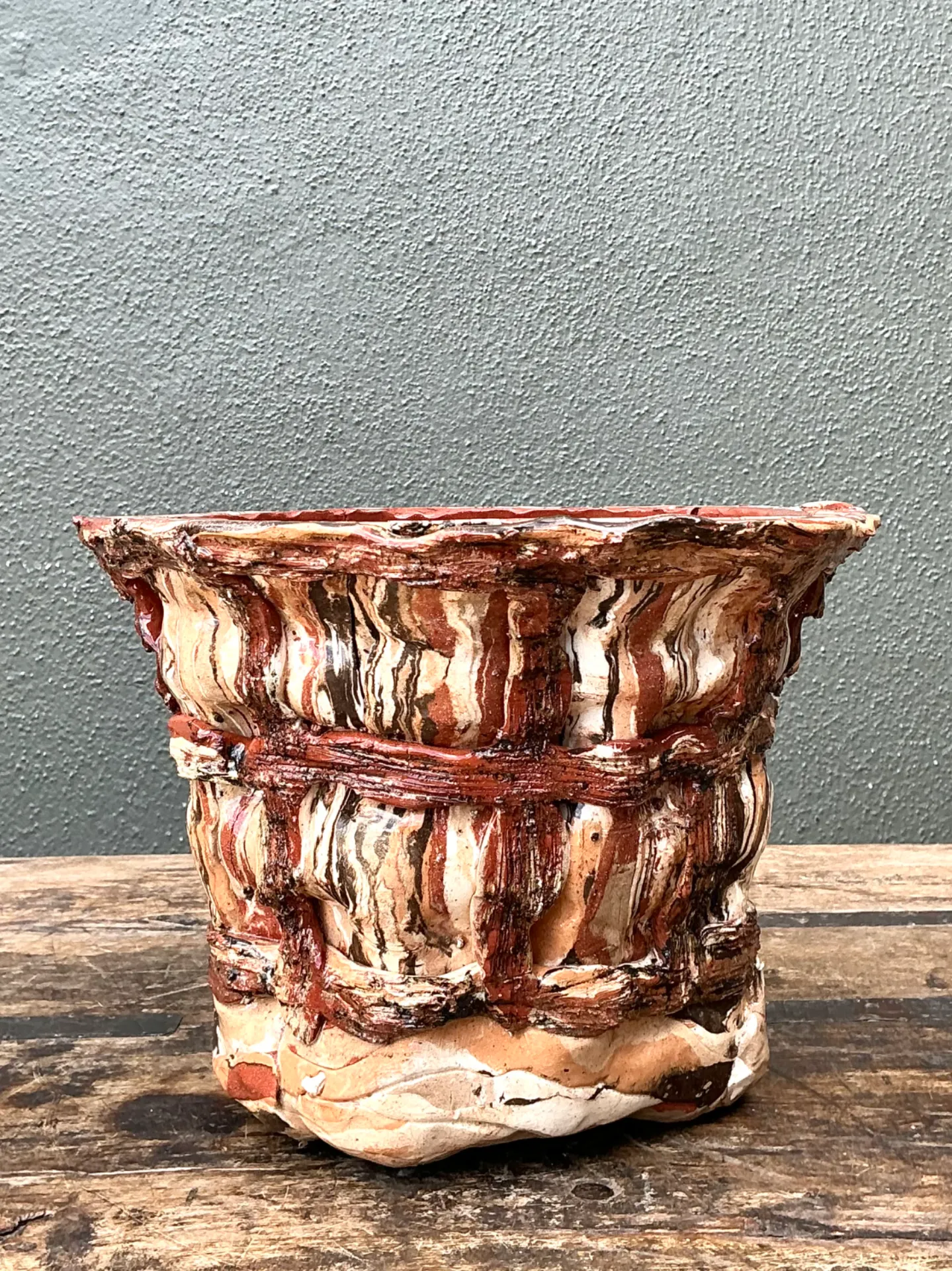 Vintage Textured Ceramic Basket Planter — additional photo 5