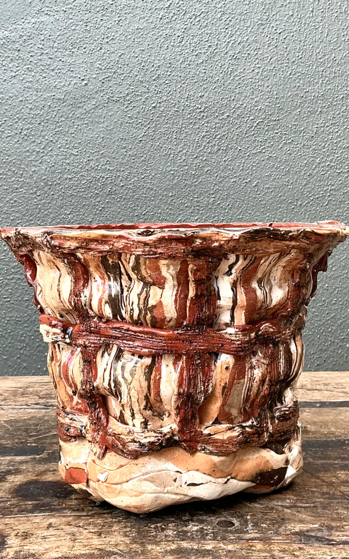 Vintage Textured Ceramic Basket Planter — additional photo 5