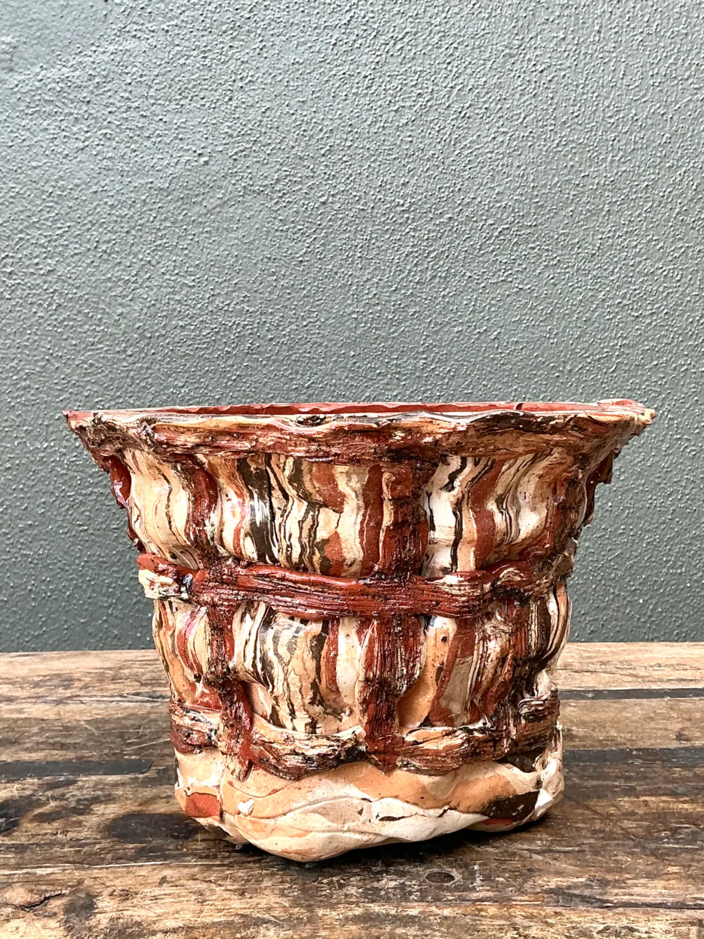 Vintage Textured Ceramic Basket Planter — additional photo 6