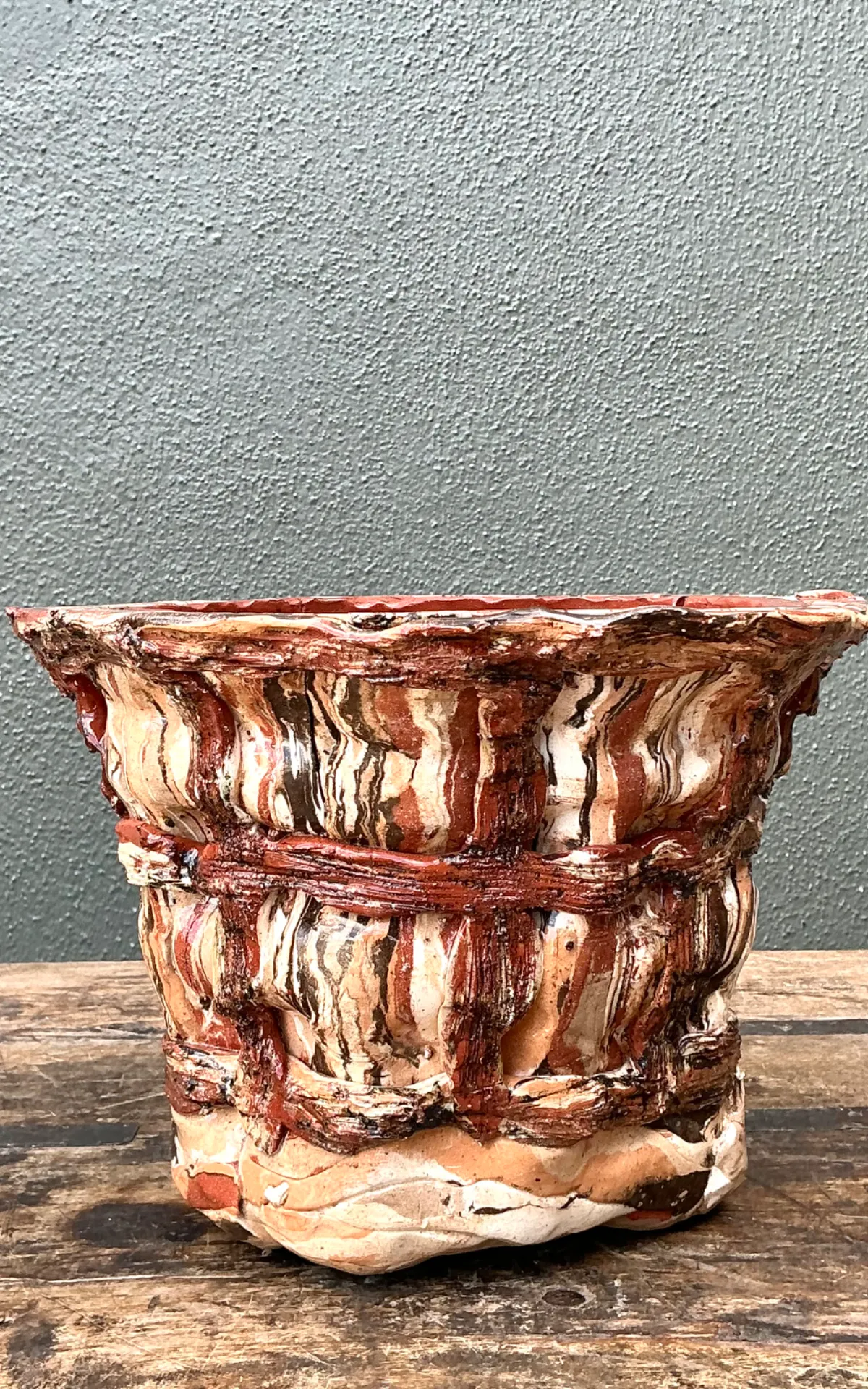 Vintage Textured Ceramic Basket Planter — additional photo 6