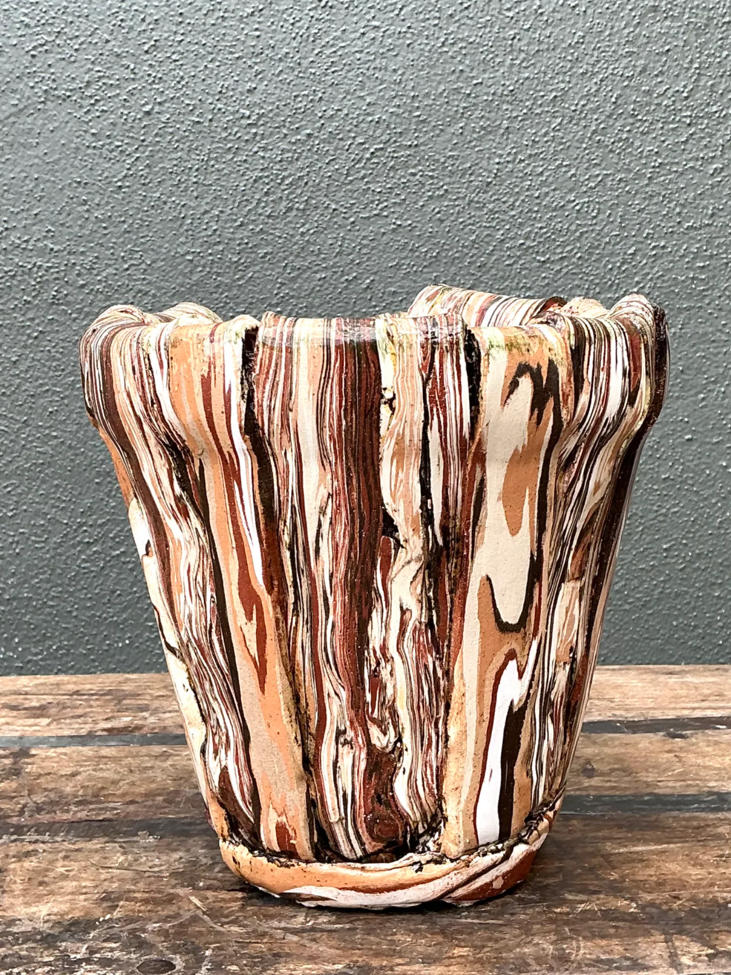 Vintage Multicolor Textured Ceramic Planter — additional photo 8