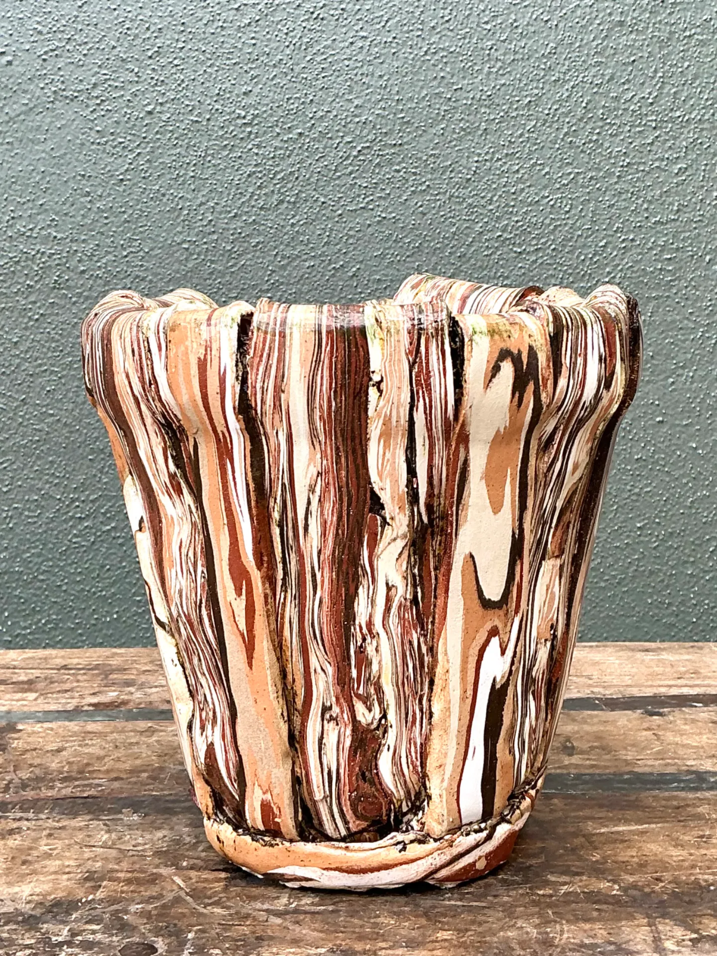 Vintage Multicolor Textured Ceramic Planter — additional photo 7