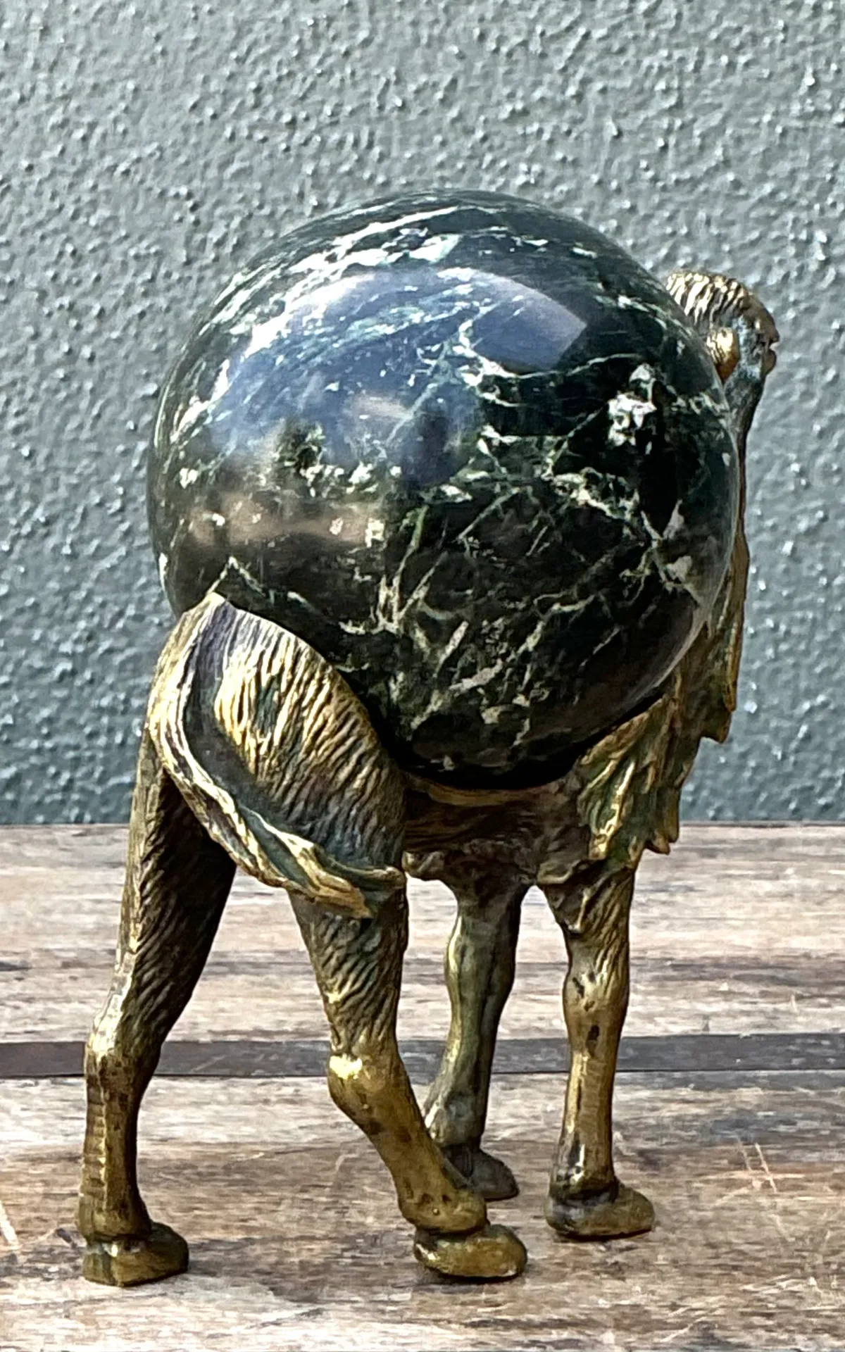 Vintage Brass Camel with Stone Sphere