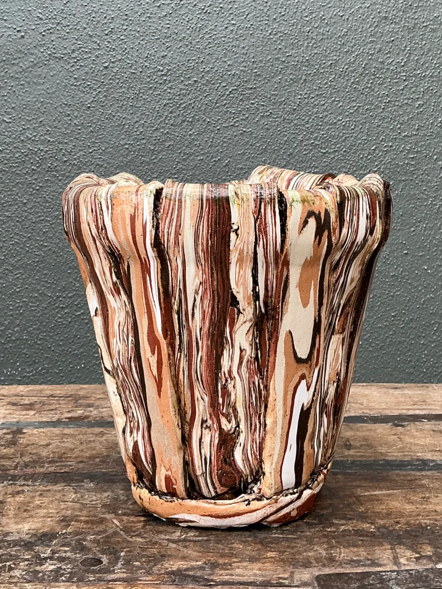 Vintage Multicolor Textured Ceramic Planter — additional photo 2