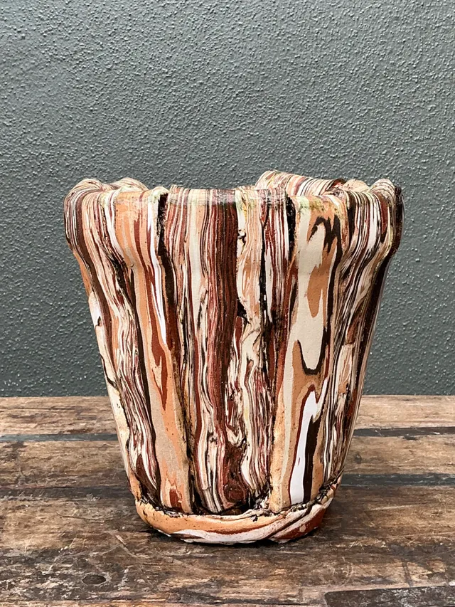 Vintage Multicolor Textured Ceramic Planter — additional photo 2