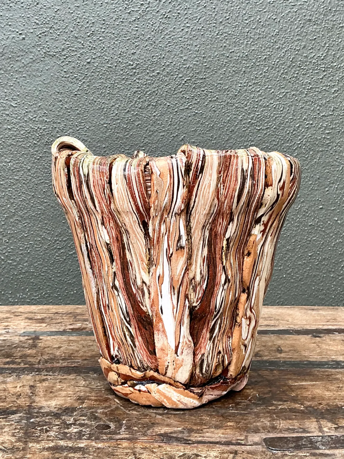 Vintage Multicolor Textured Ceramic Planter — additional photo 5