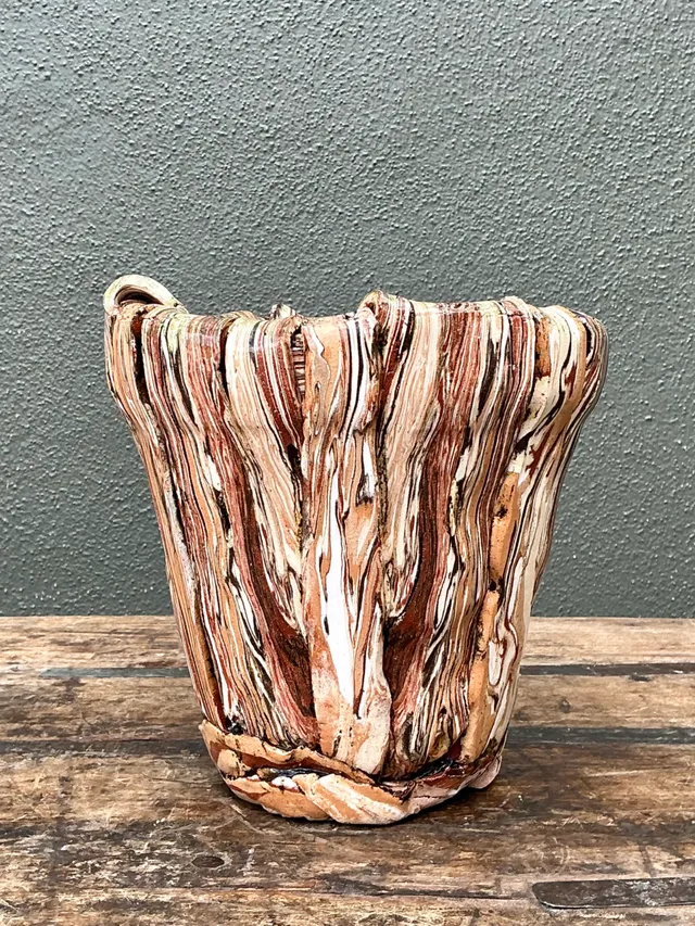 Vintage Multicolor Textured Ceramic Planter — additional photo 5