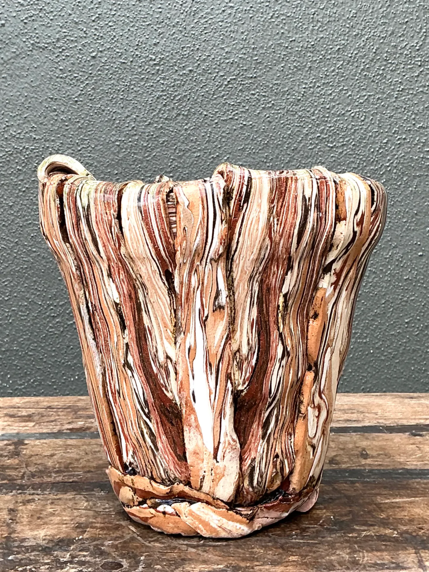 Vintage Multicolor Textured Ceramic Planter — additional photo 6
