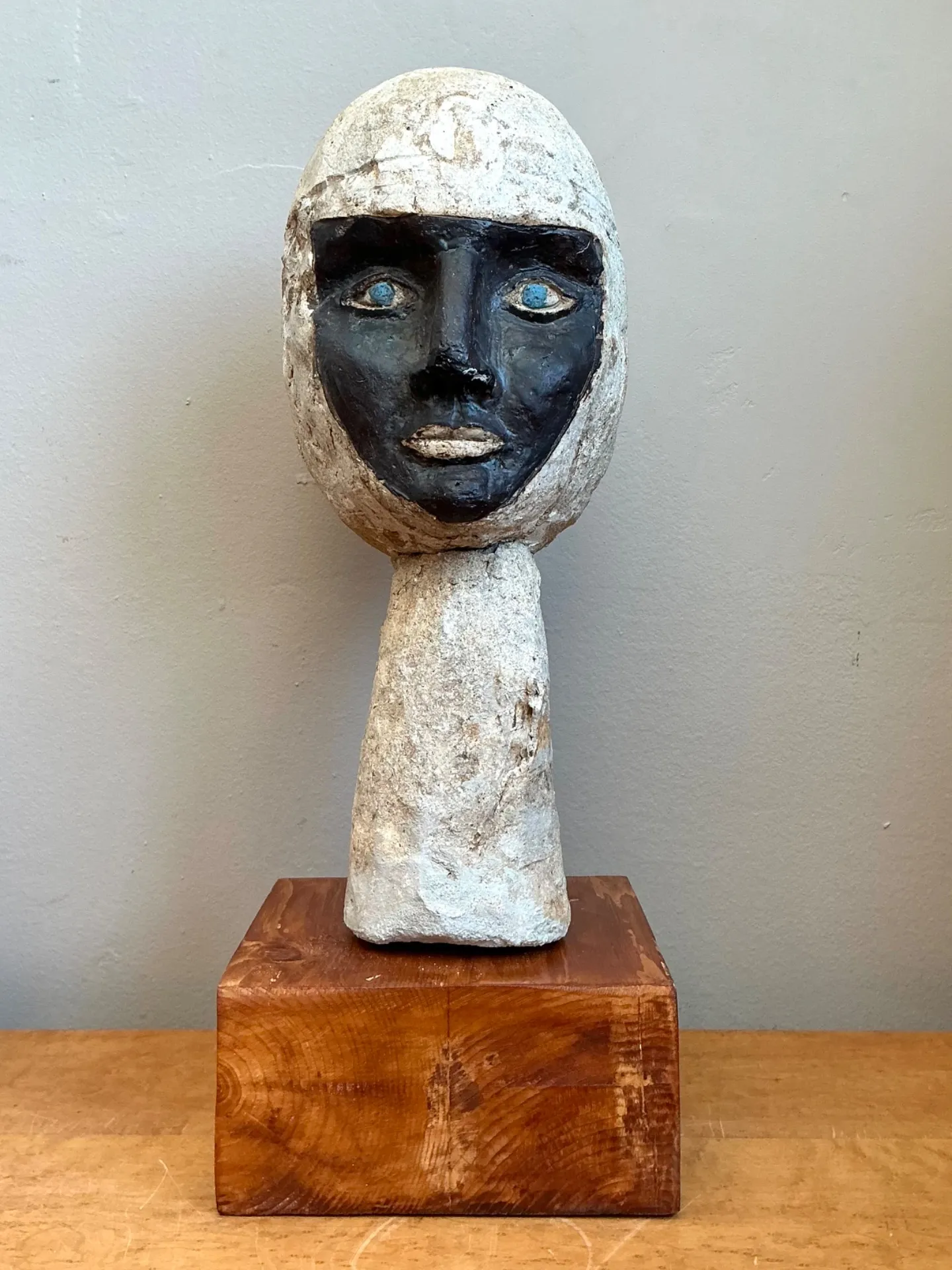 Vintage Plaster Head Sculpture on Wood Base — additional photo 7