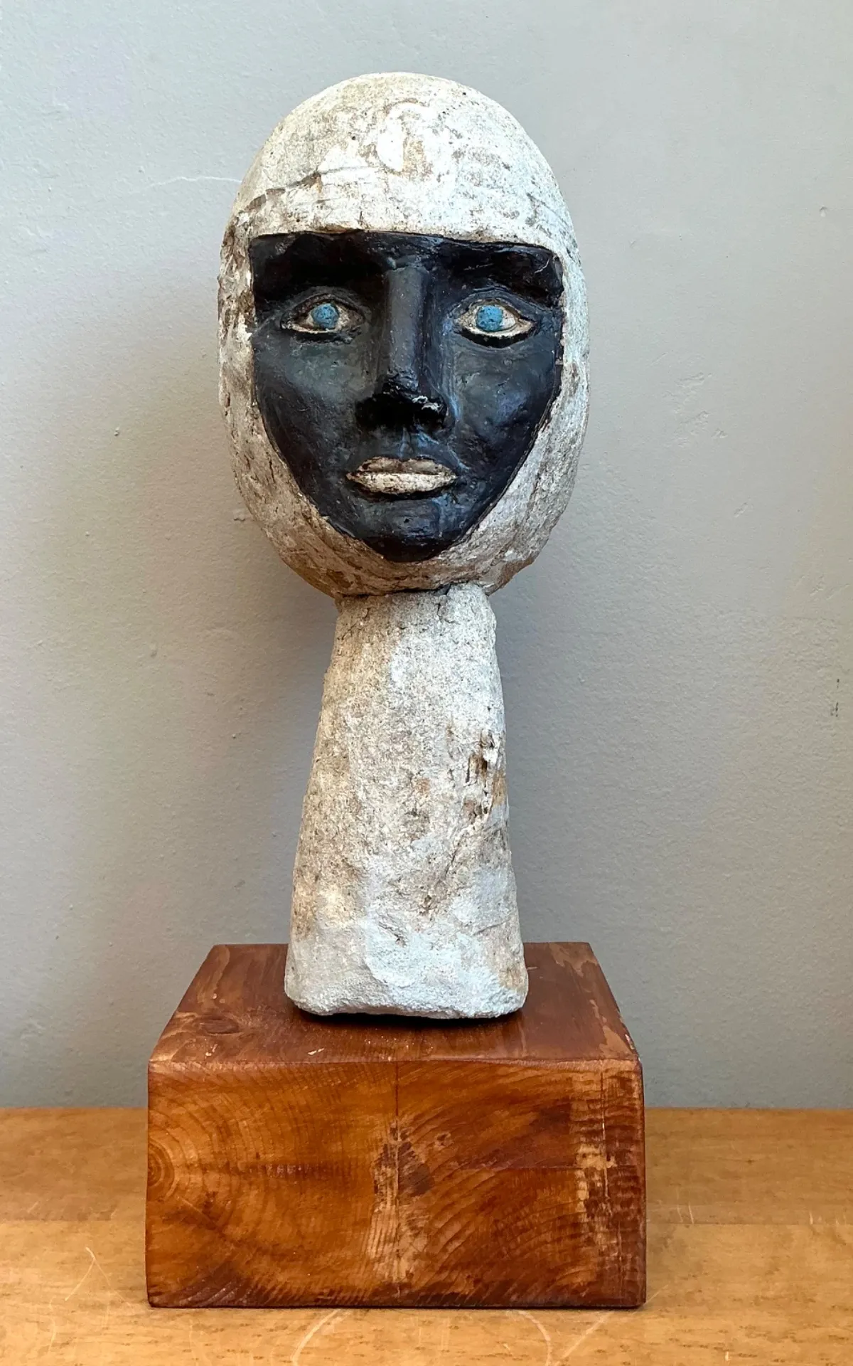 Vintage Plaster Head Sculpture on Wood Base — additional photo 7