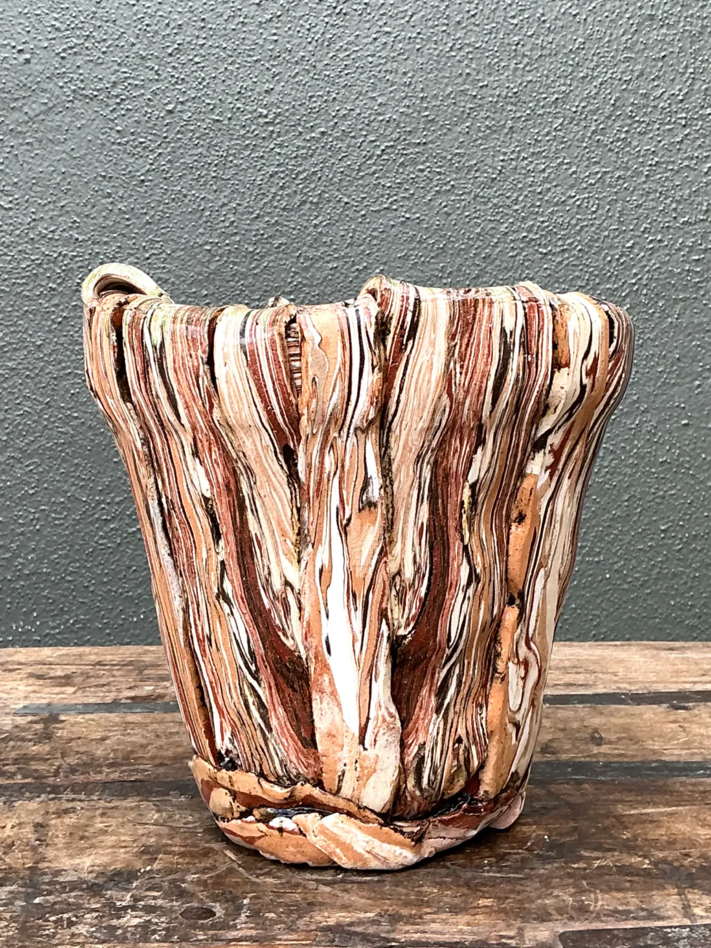 Vintage Multicolor Textured Ceramic Planter — additional photo 1