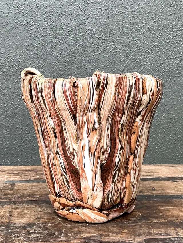 Vintage Multicolor Textured Ceramic Planter — additional photo 1