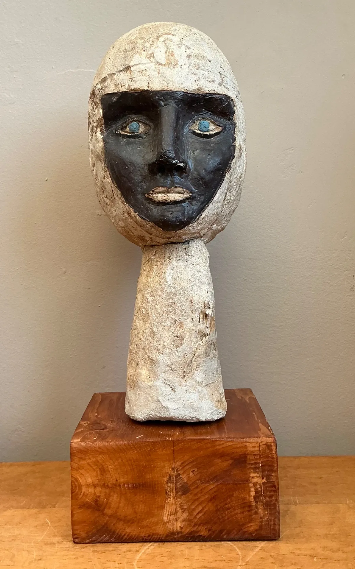 Vintage Plaster Head Sculpture on Wood Base — additional photo 2