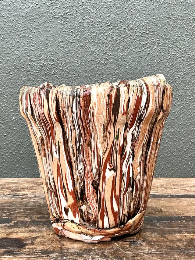 Vintage Multicolor Textured Ceramic Planter — additional photo 3