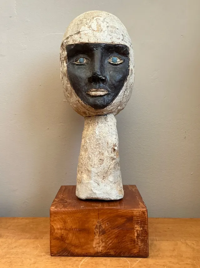 Vintage Plaster Head Sculpture on Wood Base — additional photo 1