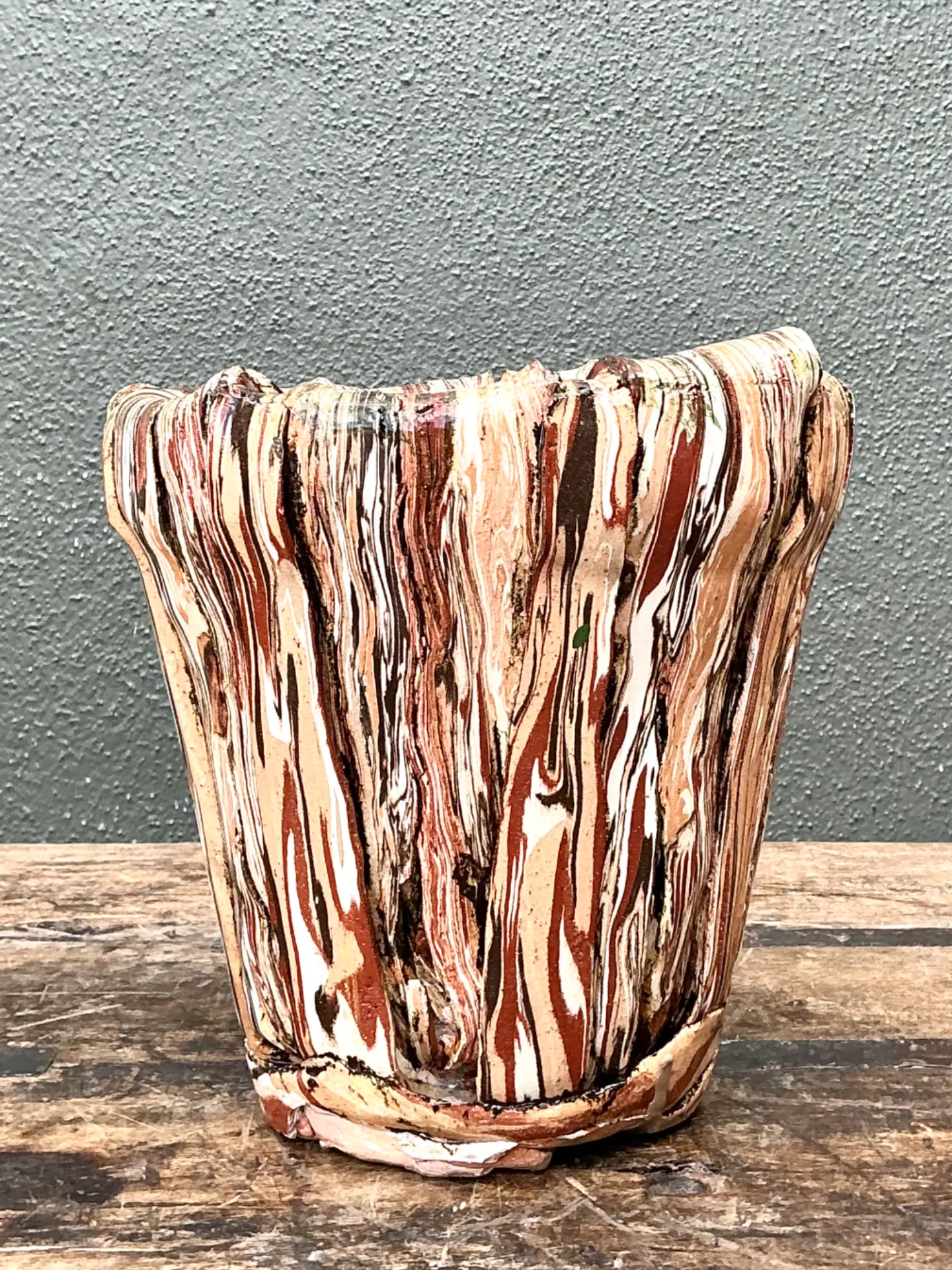 Vintage Multicolor Textured Ceramic Planter — additional photo 4