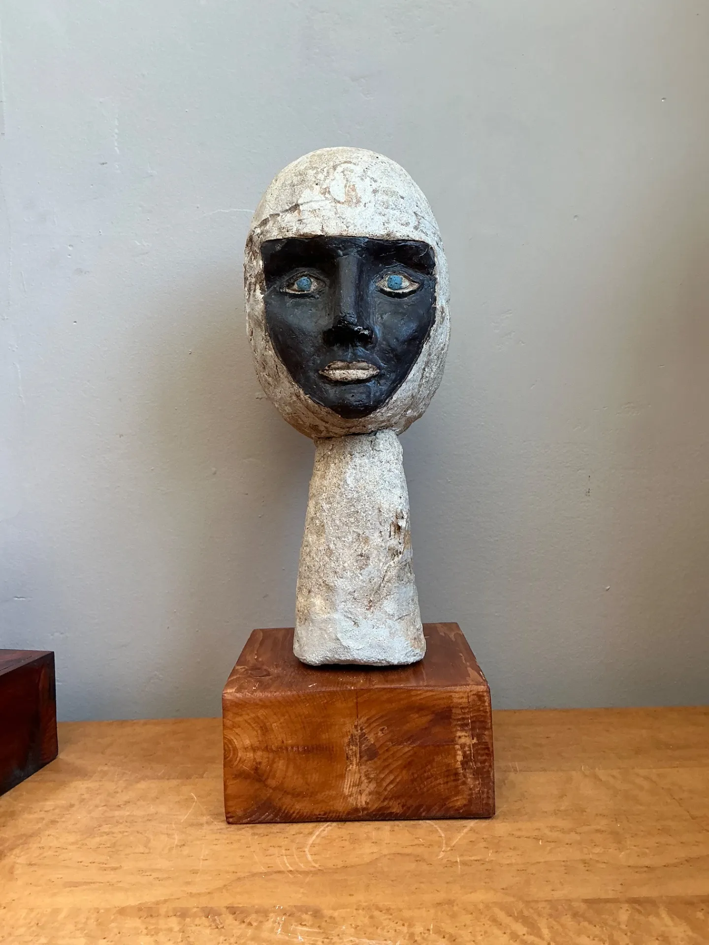 Vintage Plaster Head Sculpture on Wood Base — additional photo 5