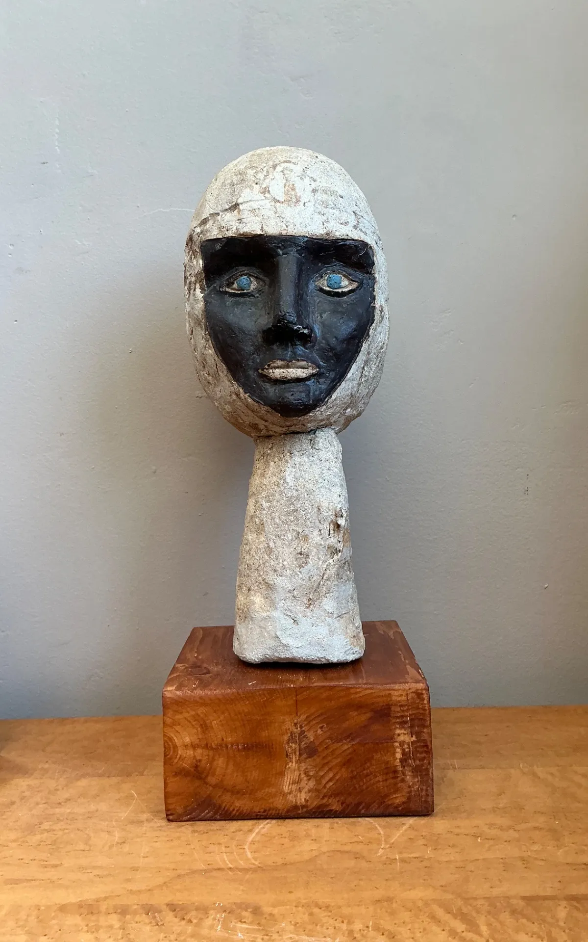 Vintage Plaster Head Sculpture on Wood Base — additional photo 5