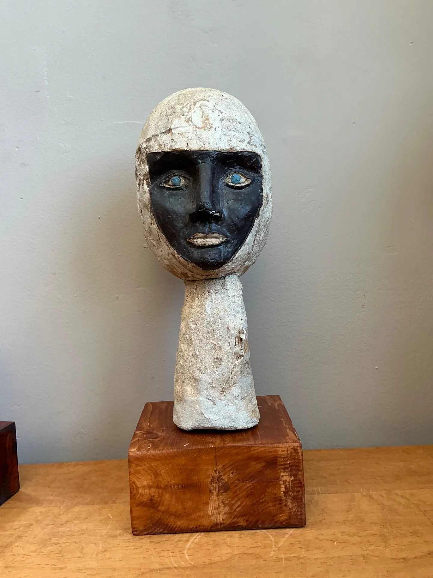 Vintage Plaster Head Sculpture on Wood Base — additional photo 8