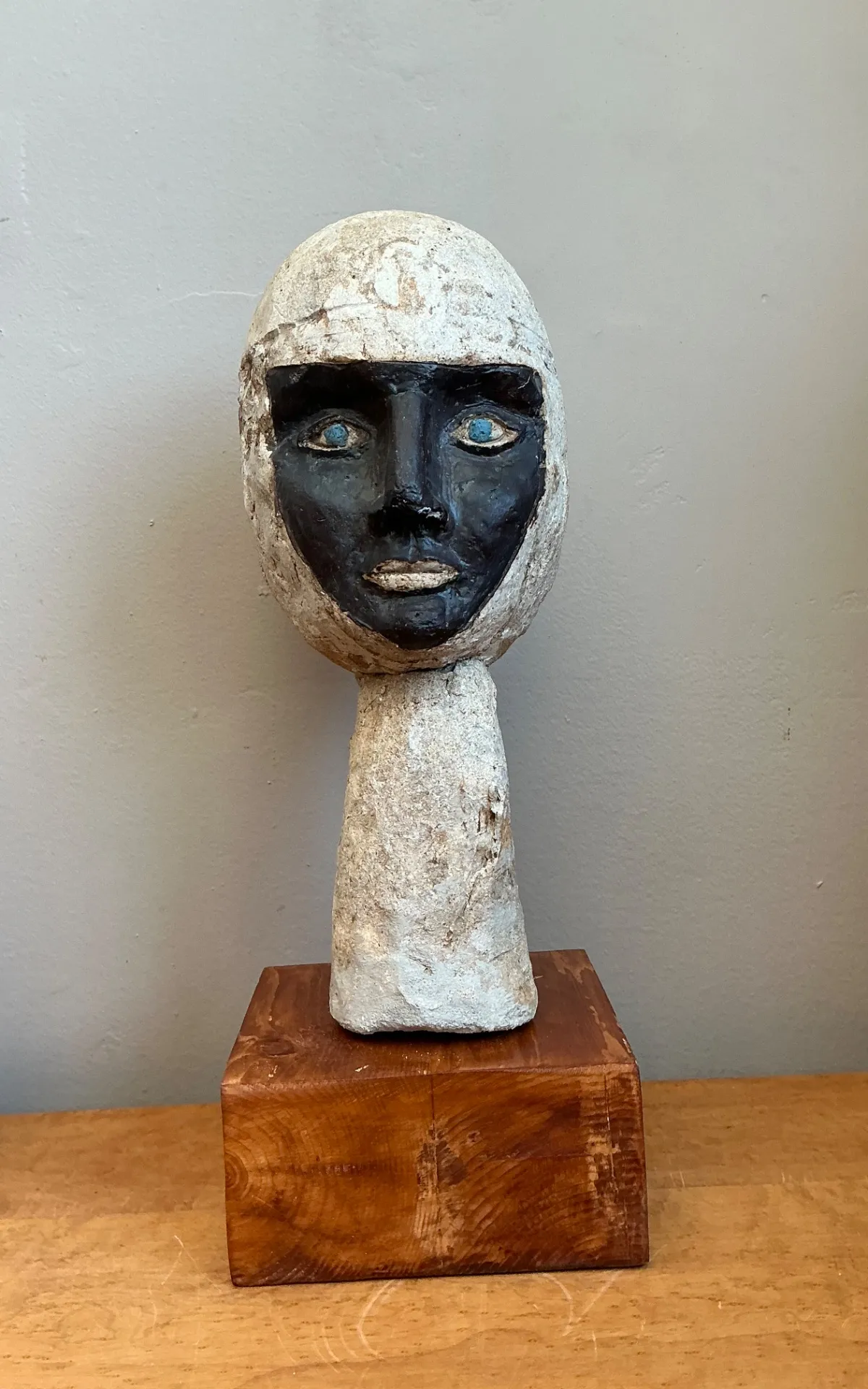 Vintage Plaster Head Sculpture on Wood Base — additional photo 8