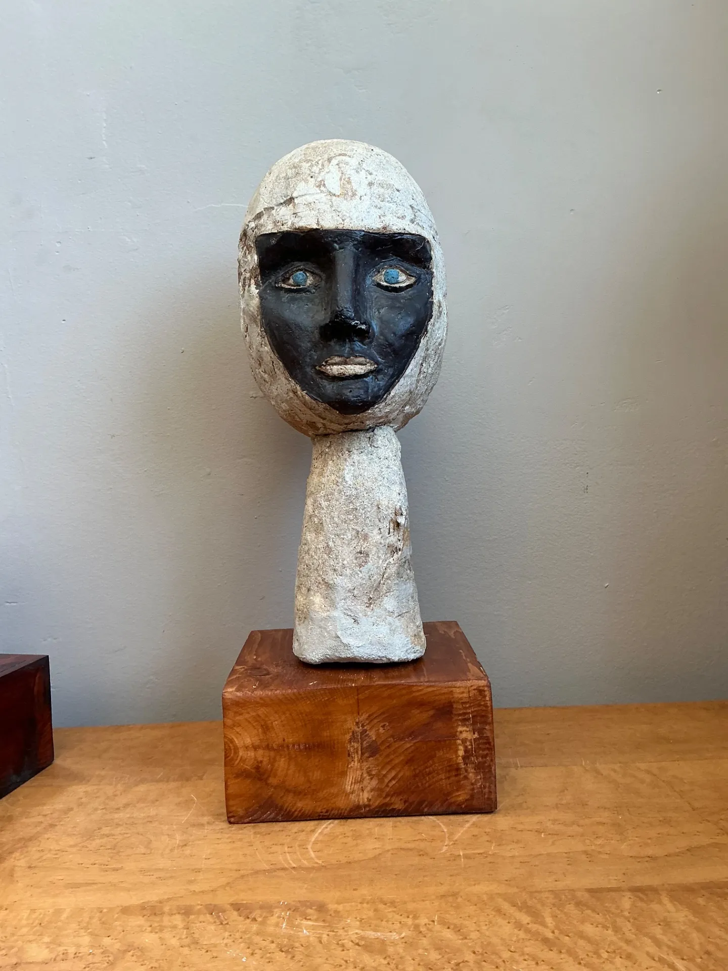 Vintage Plaster Head Sculpture on Wood Base — additional photo 6