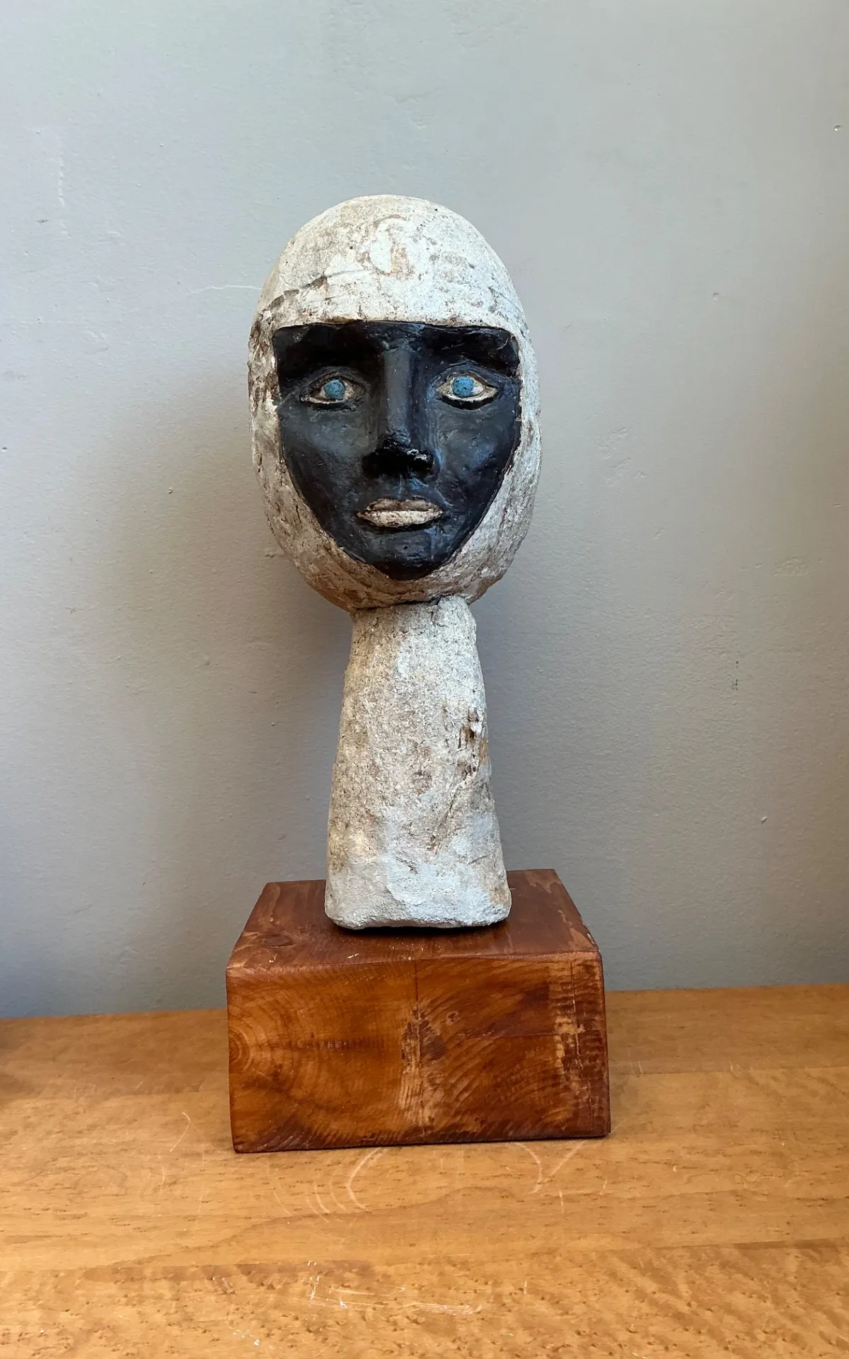 Vintage Plaster Head Sculpture on Wood Base — additional photo 6