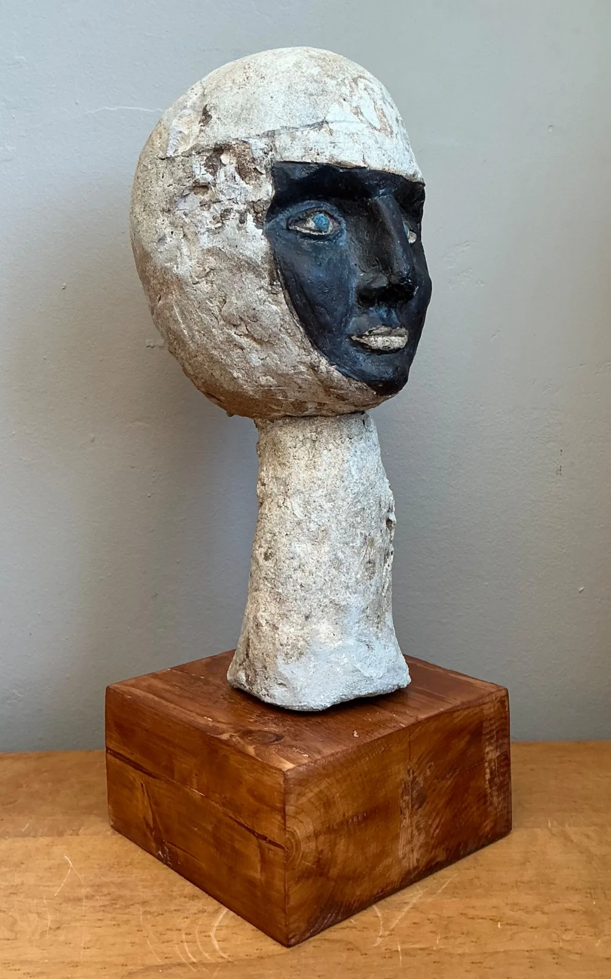 Vintage Plaster Head Sculpture on Wood Base — additional photo 3