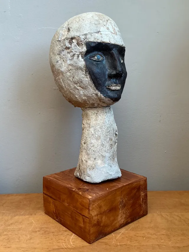 Vintage Plaster Head Sculpture on Wood Base — additional photo 3