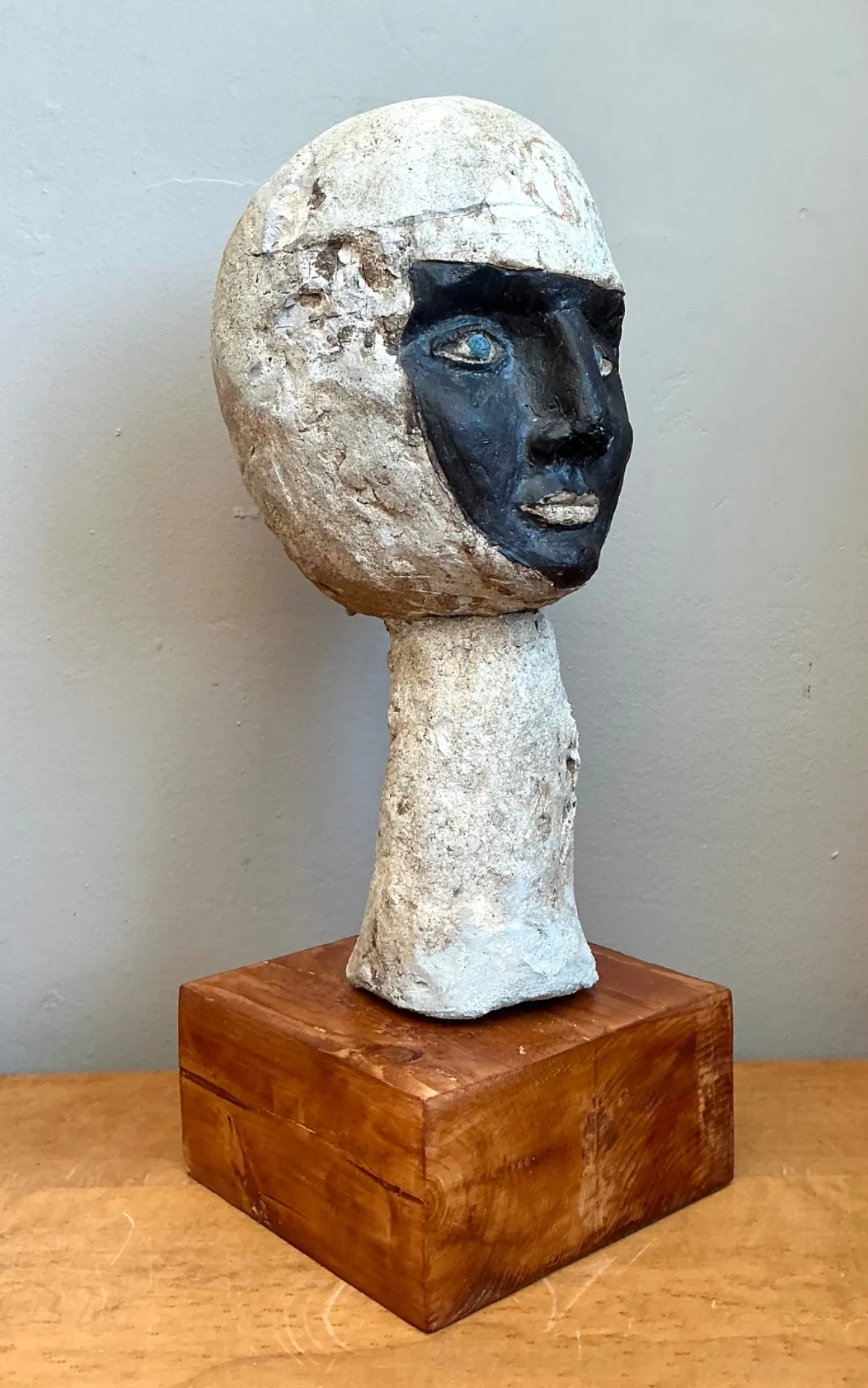 Vintage Plaster Head Sculpture on Wood Base — additional photo 4