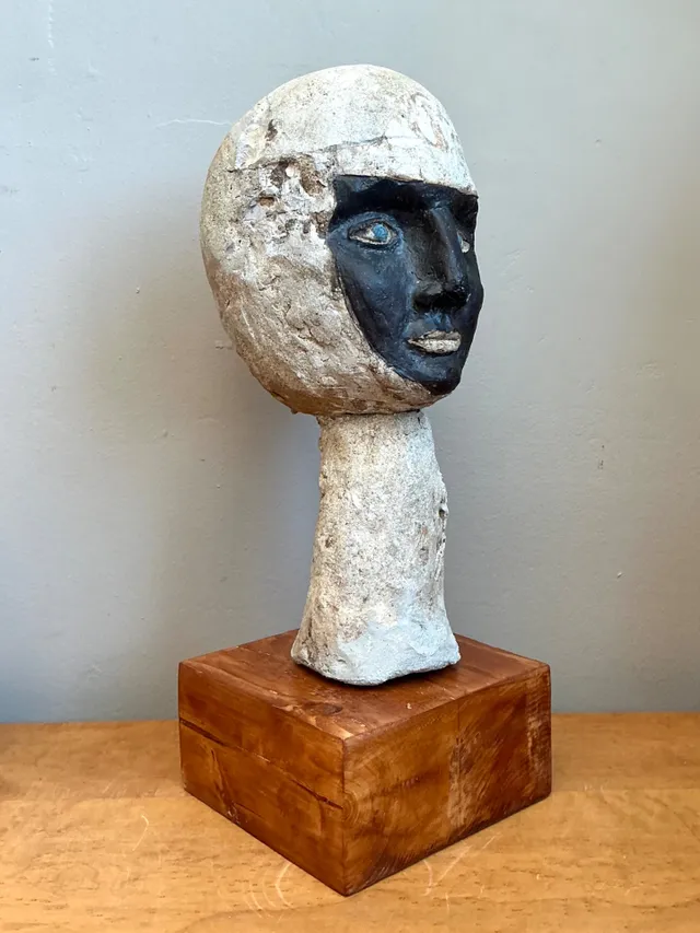 Vintage Plaster Head Sculpture on Wood Base — additional photo 4