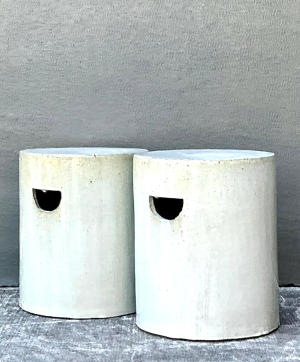 Vintage White Ceramic Low Stools - Pair — additional photo 8
