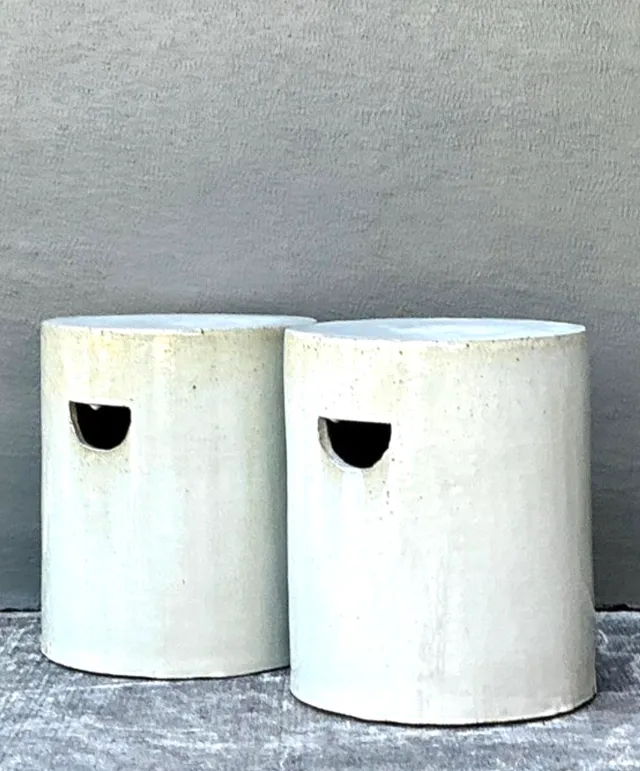 Vintage White Ceramic Low Stools - Pair — additional photo 8