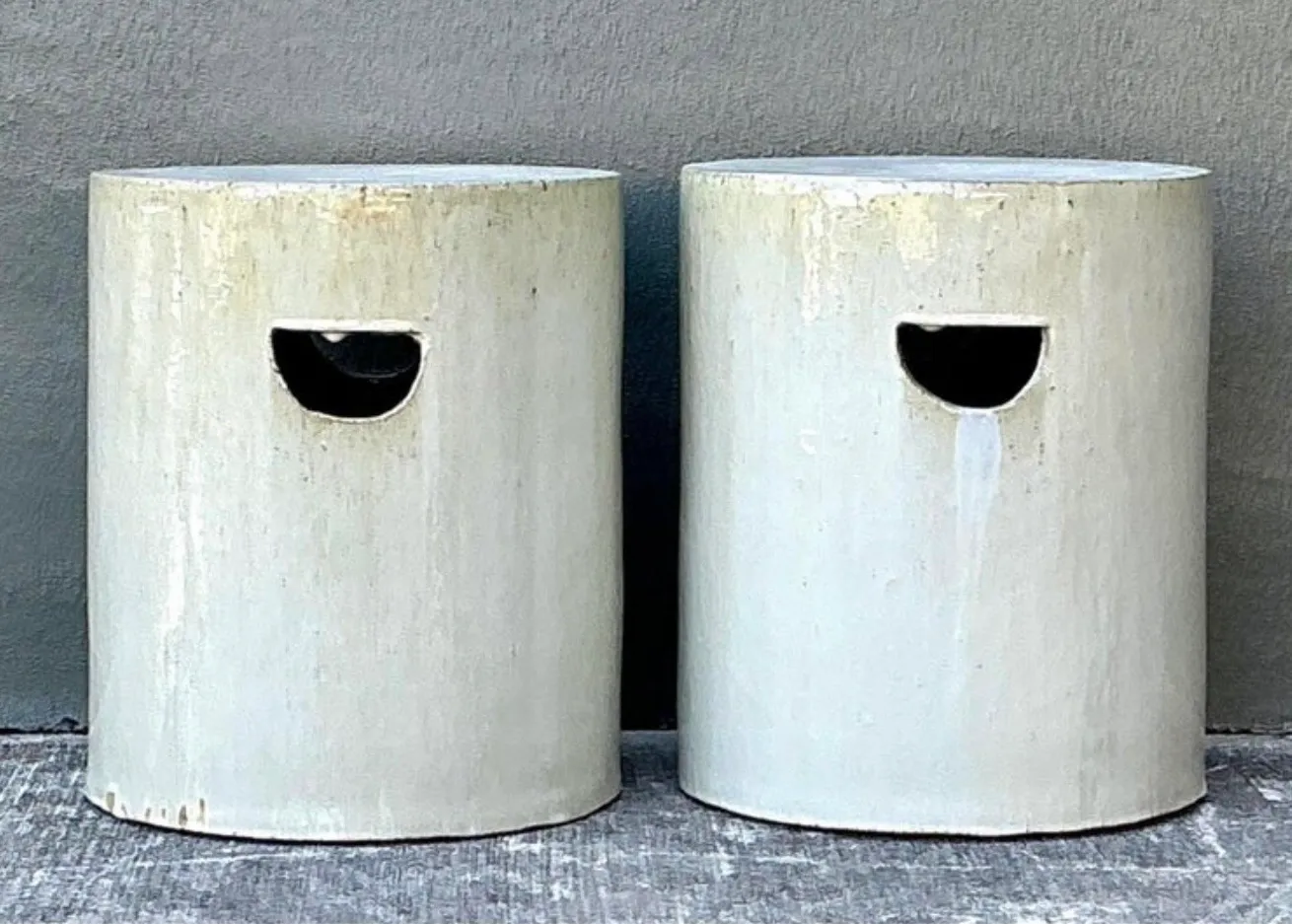 Vintage White Ceramic Low Stools - Pair — additional photo 7