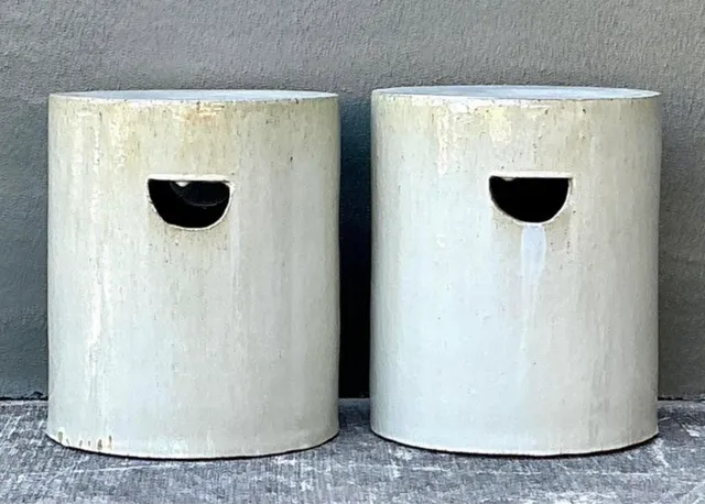 Vintage White Ceramic Low Stools - Pair — additional photo 7