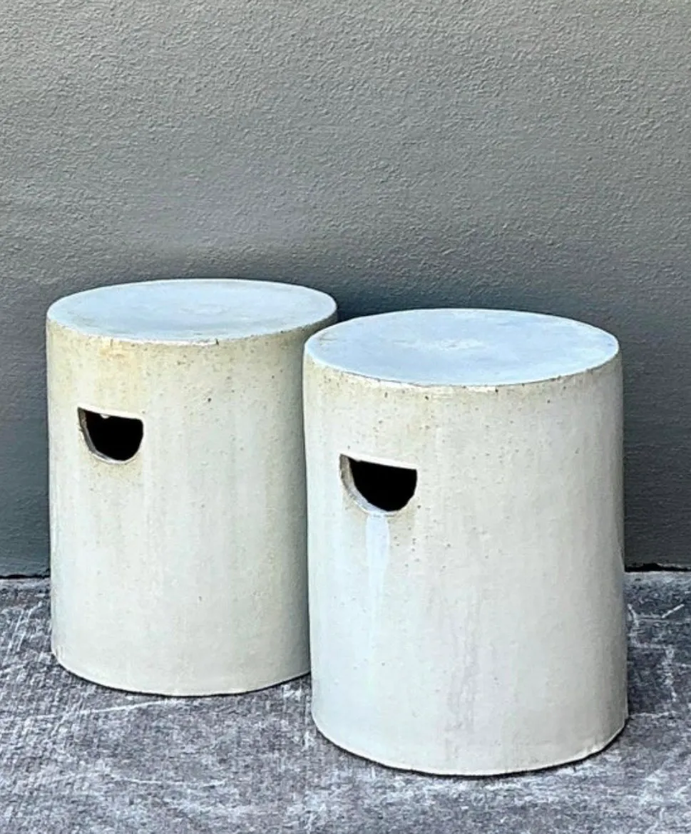 Vintage White Ceramic Low Stools - Pair — additional photo 6