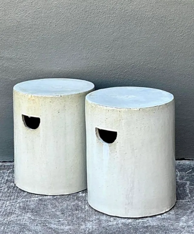Vintage White Ceramic Low Stools - Pair — additional photo 6