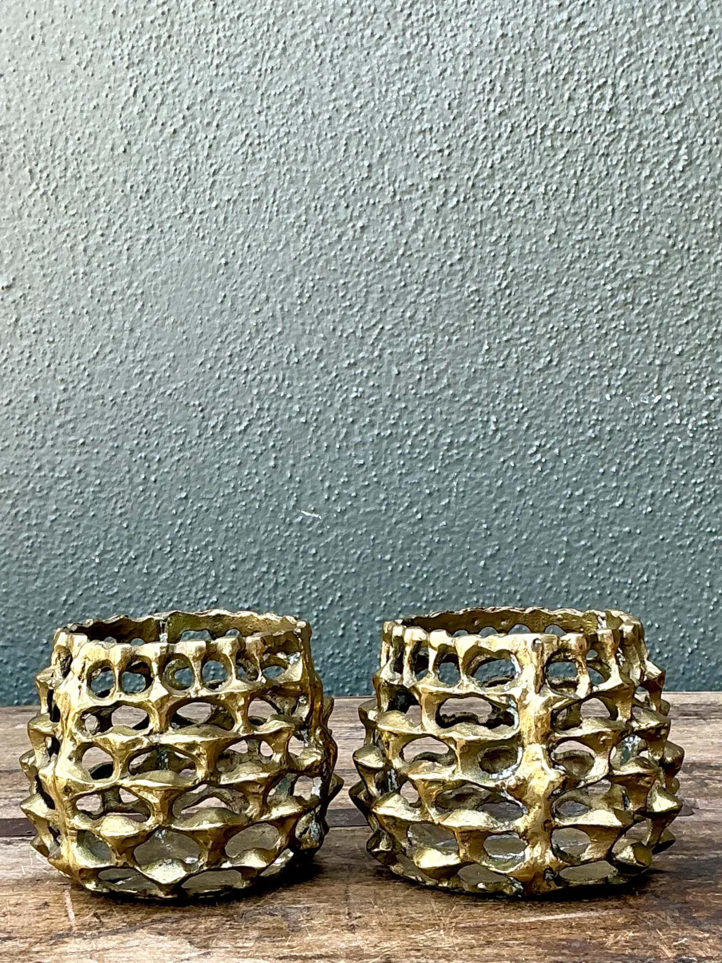 Vintage Brutalist Brass Candle Holders - Pair — additional photo 5