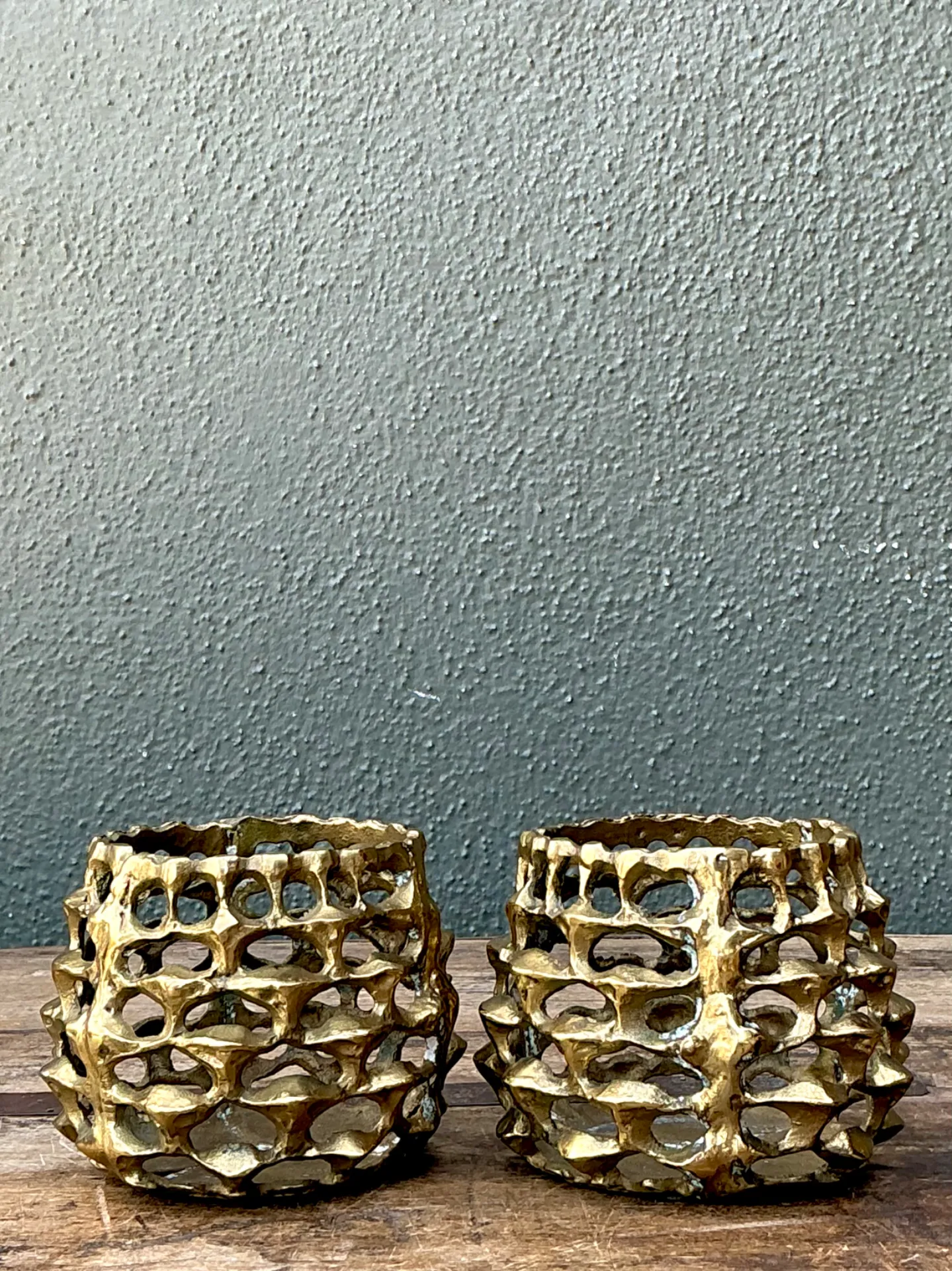 Vintage Brutalist Brass Candle Holders - Pair — additional photo 4