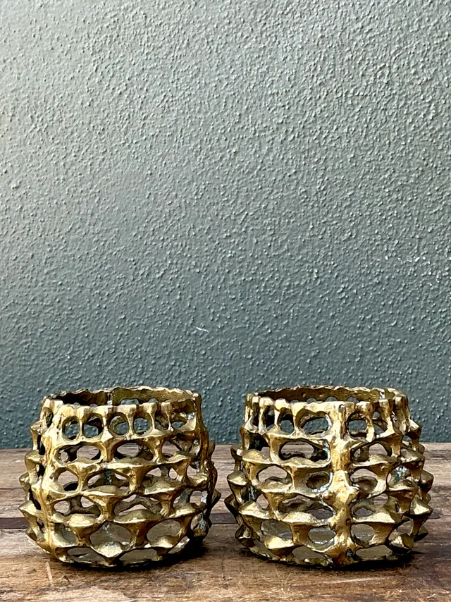 Vintage Brutalist Brass Candle Holders - Pair — additional photo 4