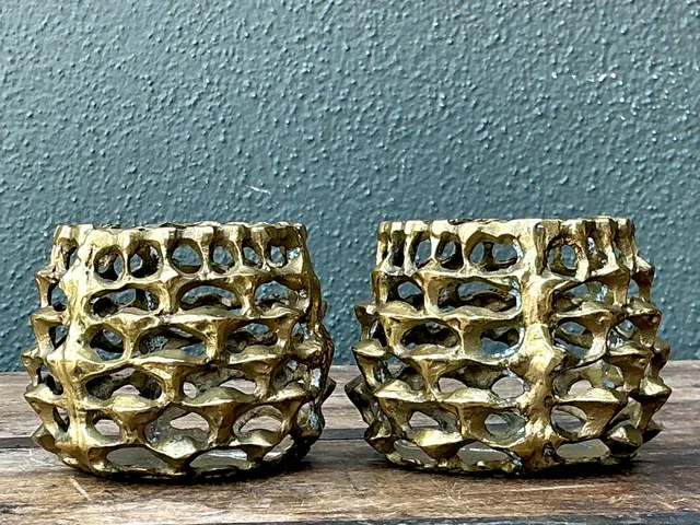 Vintage Brutalist Brass Candle Holders - Pair — additional photo 6
