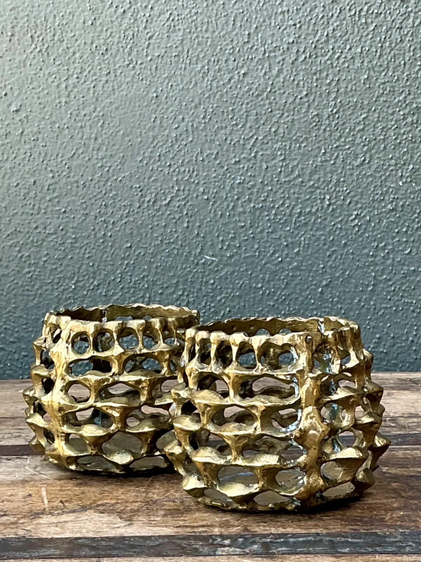 Vintage Brutalist Brass Candle Holders - Pair — additional photo 1
