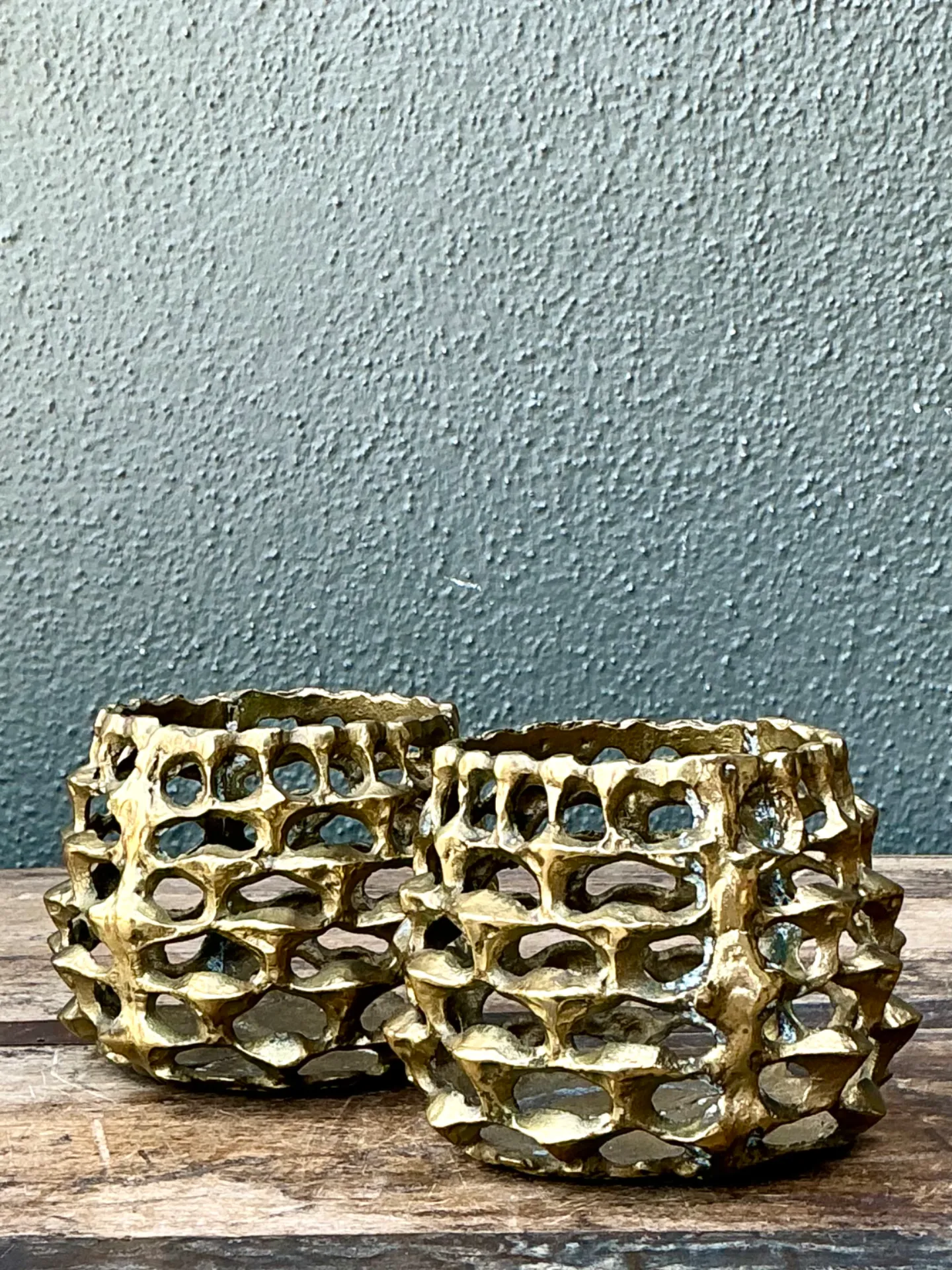 Vintage Brutalist Brass Candle Holders - Pair — additional photo 3