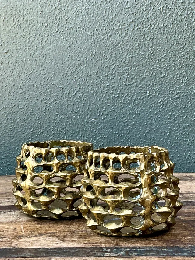Vintage Brutalist Brass Candle Holders - Pair — additional photo 7