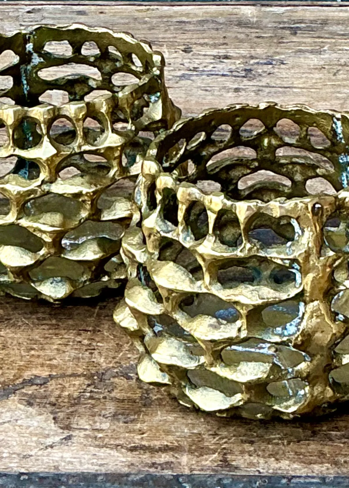 Vintage Brutalist Brass Candle Holders - Pair — additional photo 2