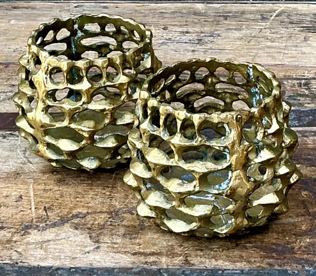 Vintage Brutalist Brass Candle Holders - Pair — additional photo 2
