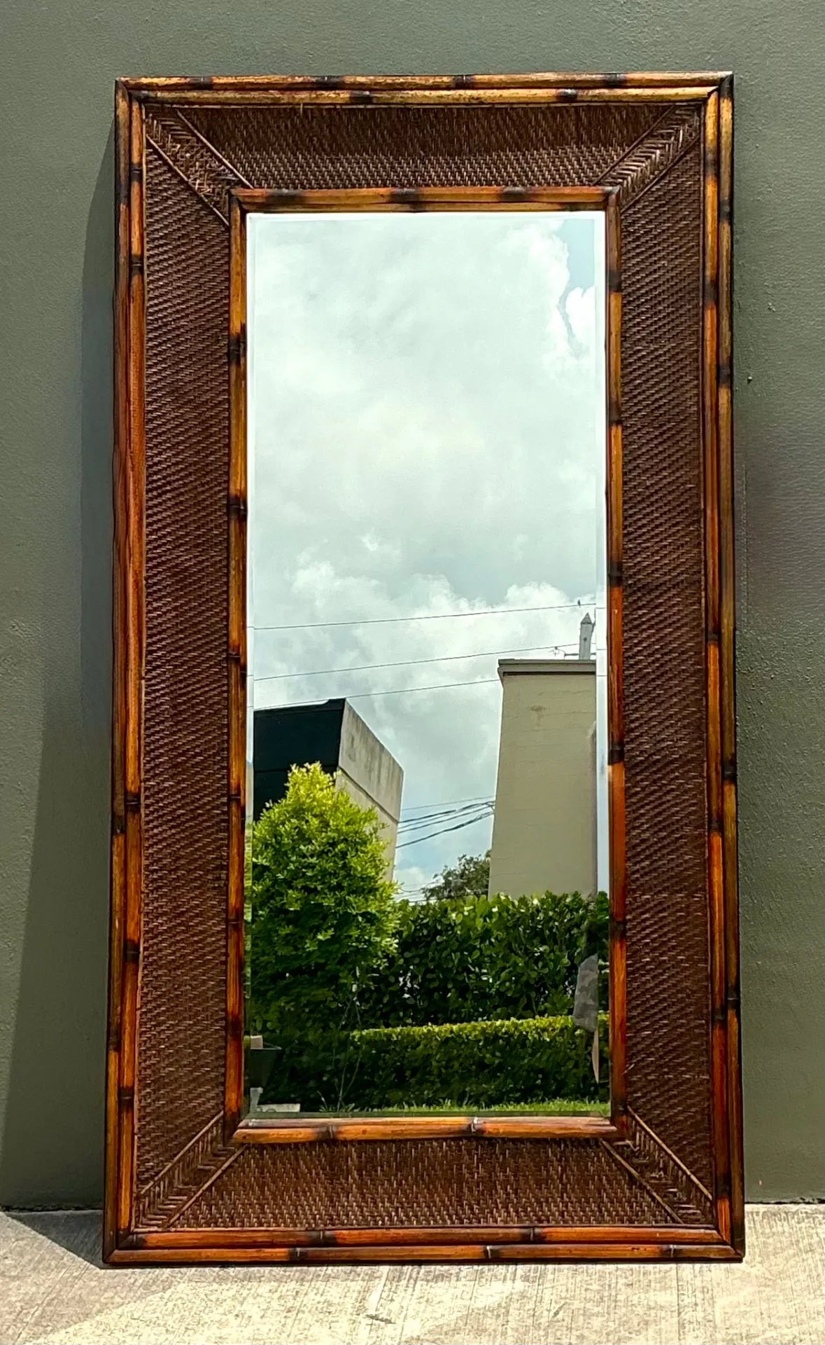 Vintage Monumental Bamboo and Rattan Floor Mirror — additional photo 6