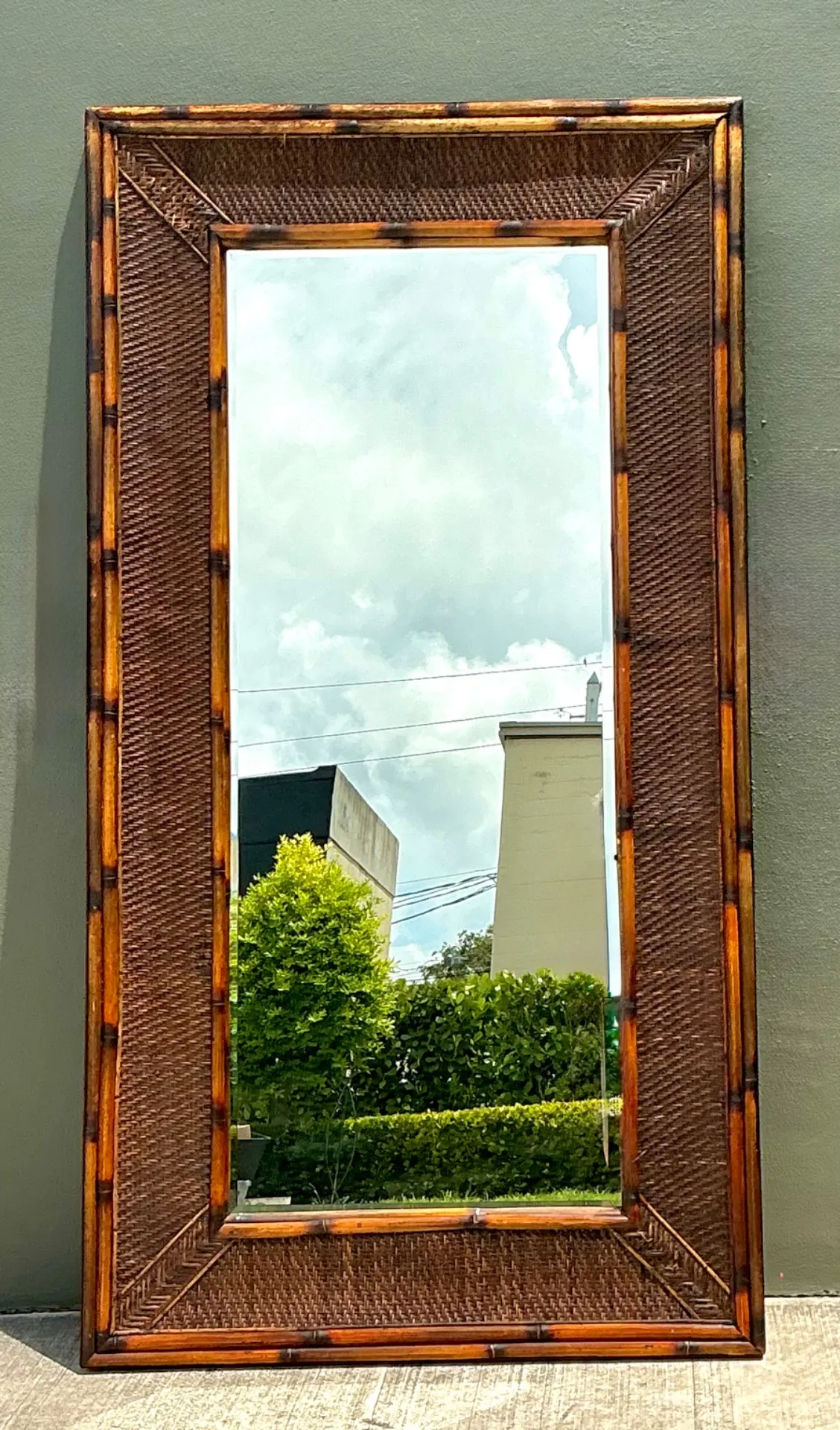 Vintage Monumental Bamboo and Rattan Floor Mirror — additional photo 7