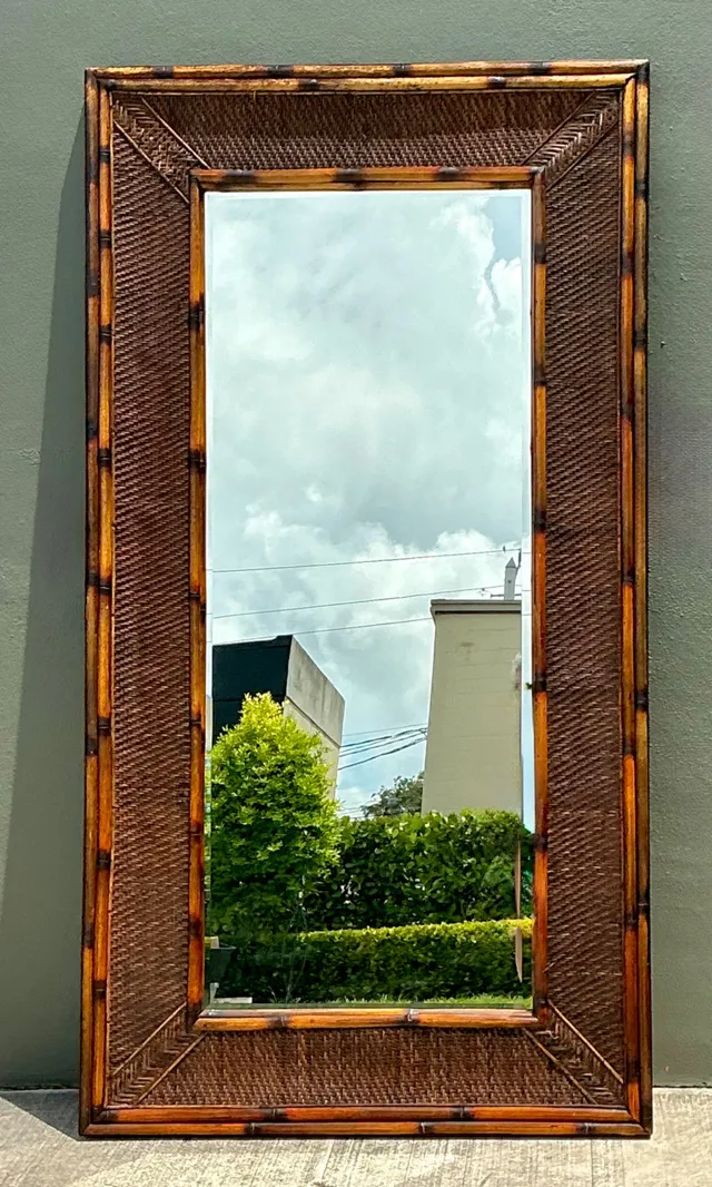 Vintage Monumental Bamboo and Rattan Floor Mirror — additional photo 5