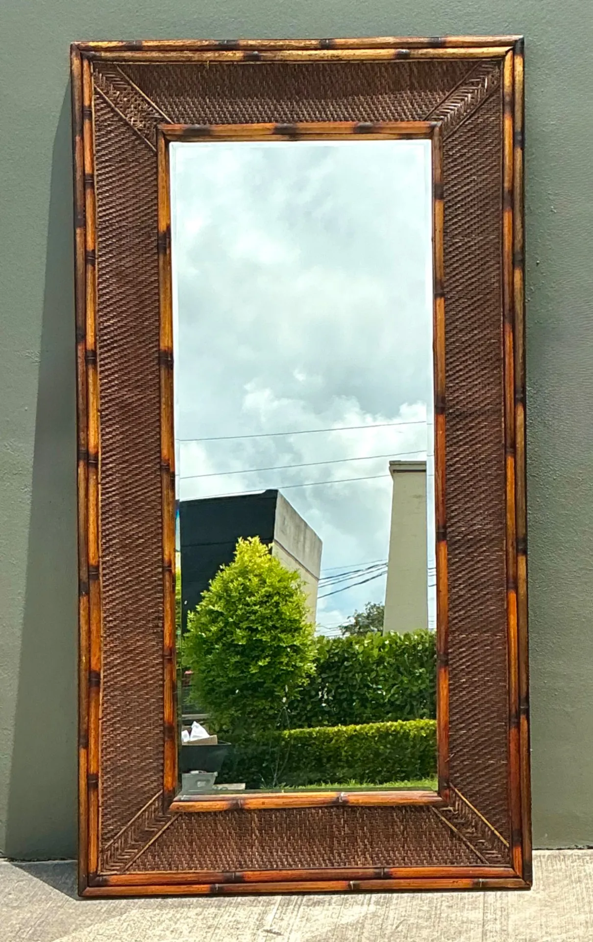 Vintage Monumental Bamboo and Rattan Floor Mirror — additional photo 4